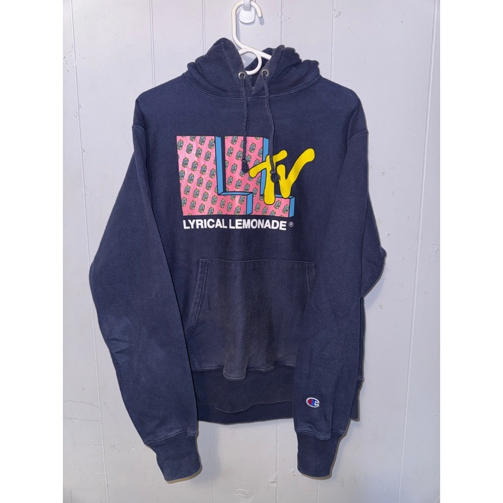 Champion Reverse Weave Lyrical Lemonade MTV Hoodie Navy Blue Mens Medium